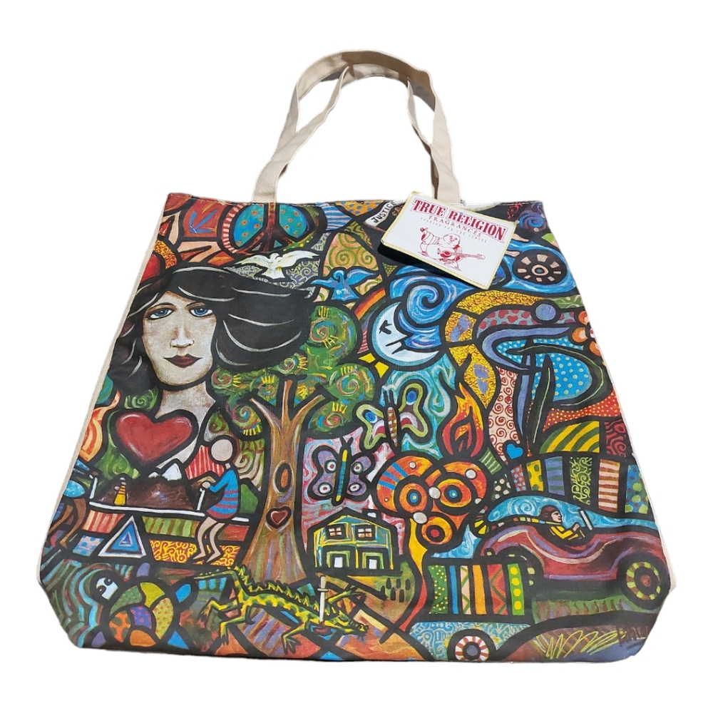 True Religion Gift Bag New Wave Colorful Canvas Shopper Tote Shoulder Bag - Picture 1 of 4